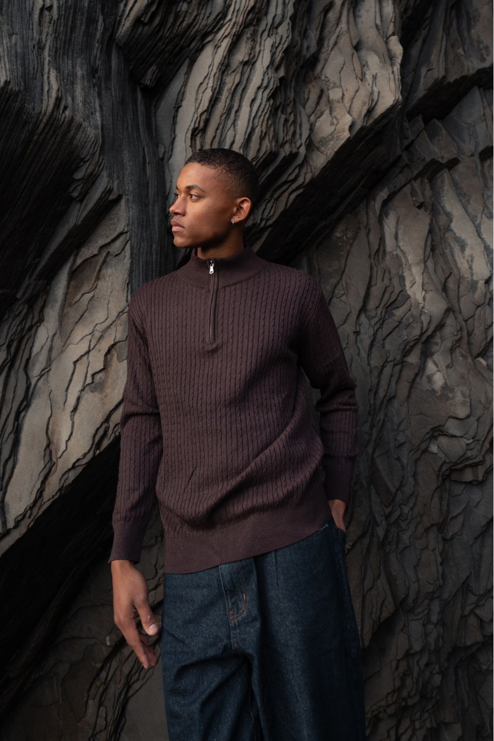 Gebreide Half Zip Bruin